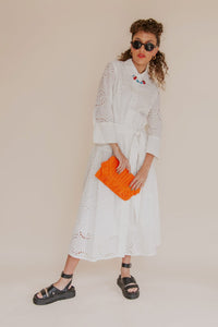 WHITE BRODERIE SHIRT DRESS