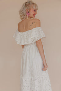 OFF-SHOULDER BRODERIE DRESS