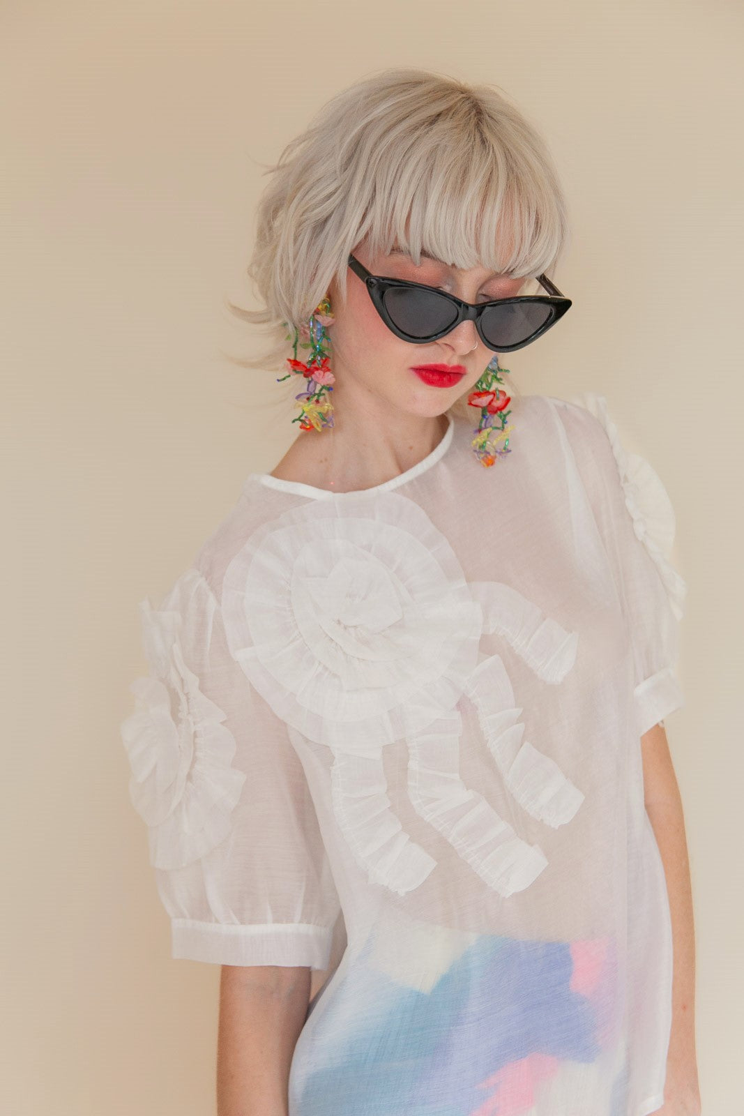 ORGANZA ROSE TOP - WHITE