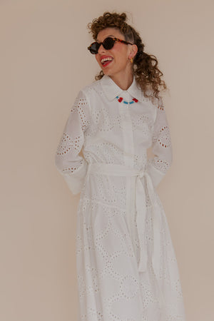 WHITE BRODERIE SHIRT DRESS