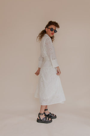 WHITE BRODERIE SHIRT DRESS