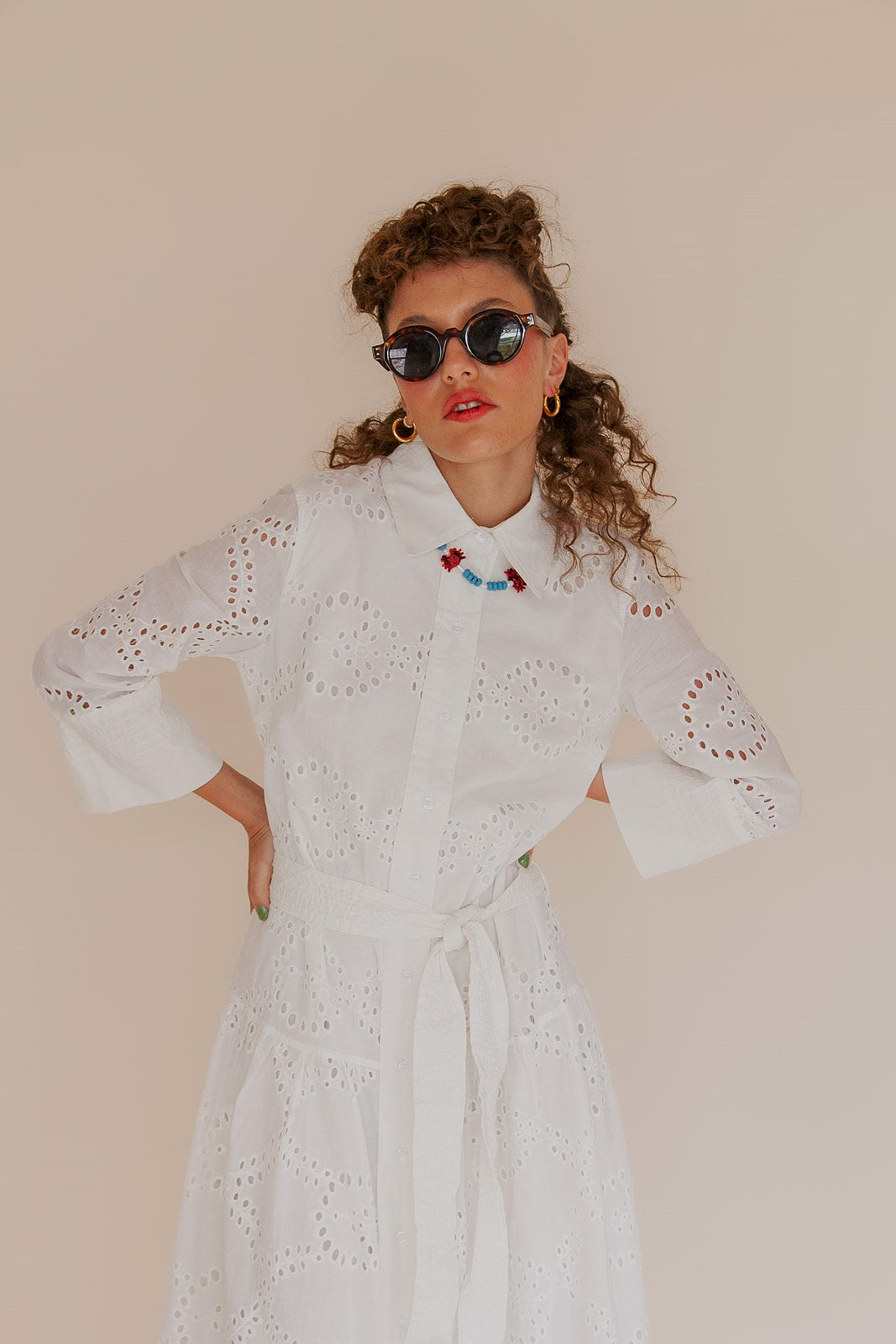 WHITE BRODERIE SHIRT DRESS