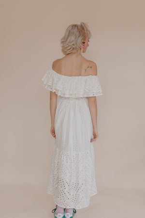 OFF-SHOULDER BRODERIE DRESS