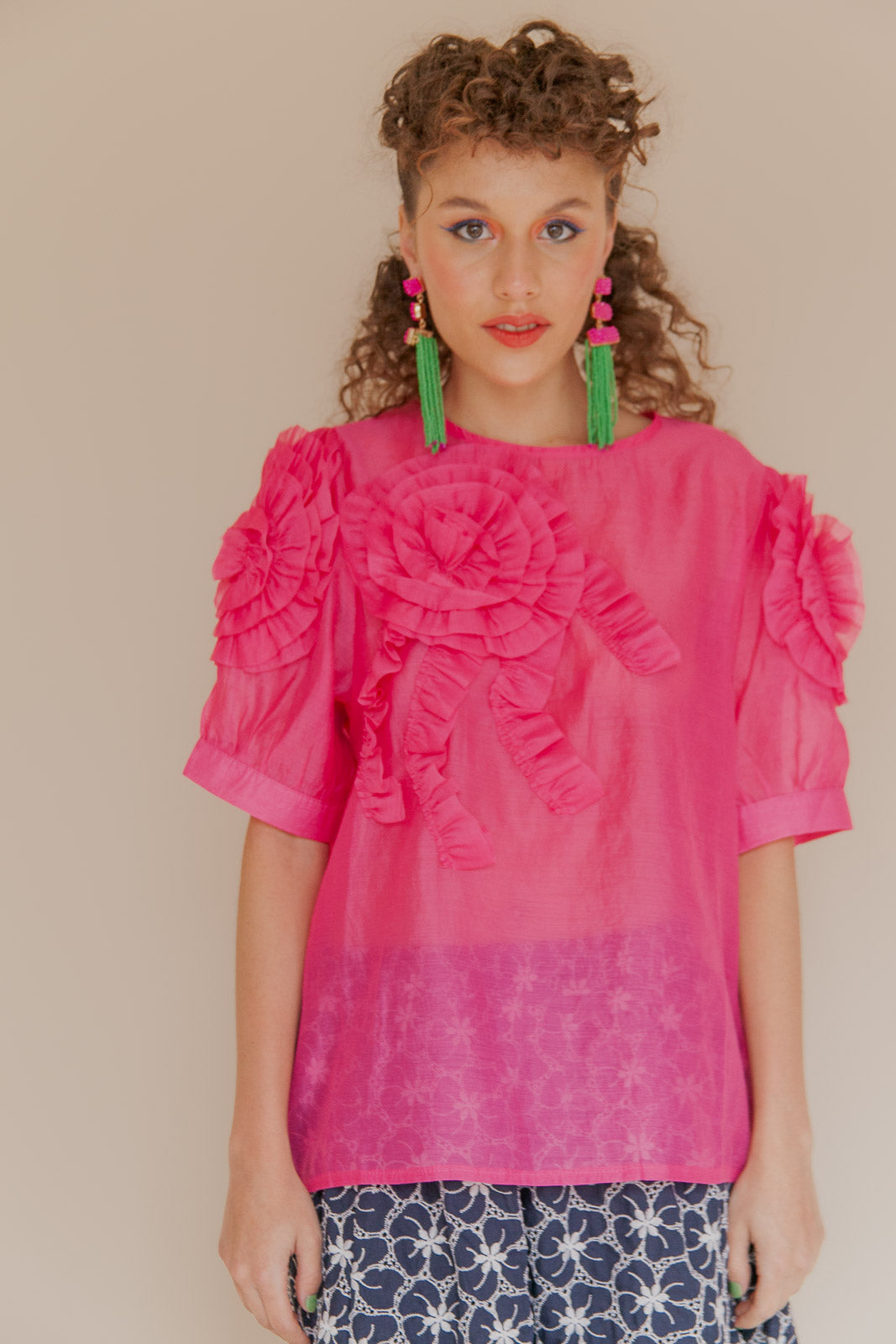 ORGANZA ROSE TOP - CERISE