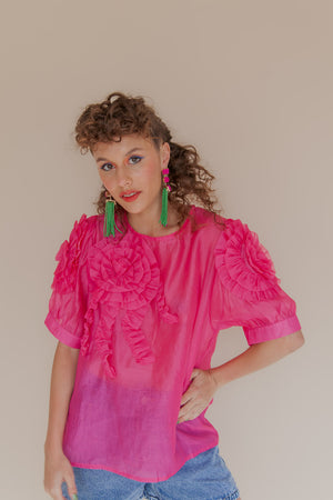 ORGANZA ROSE TOP - CERISE