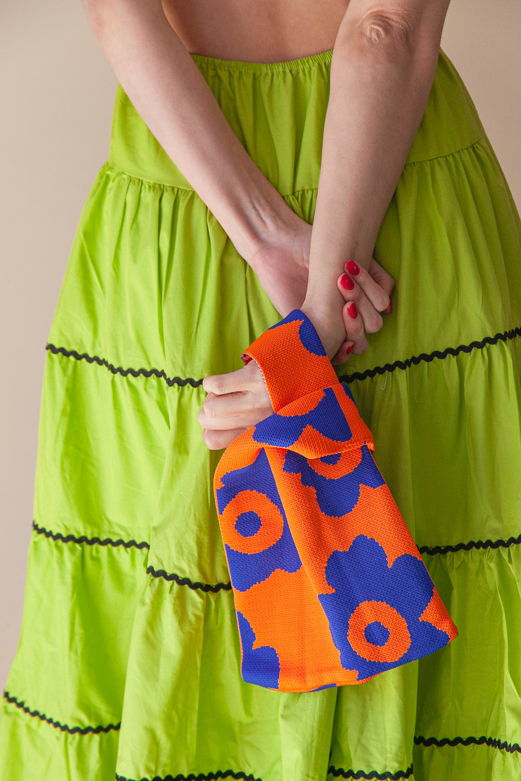 MINI KNIT TOTE - ORANGE + COBALT FLOWER