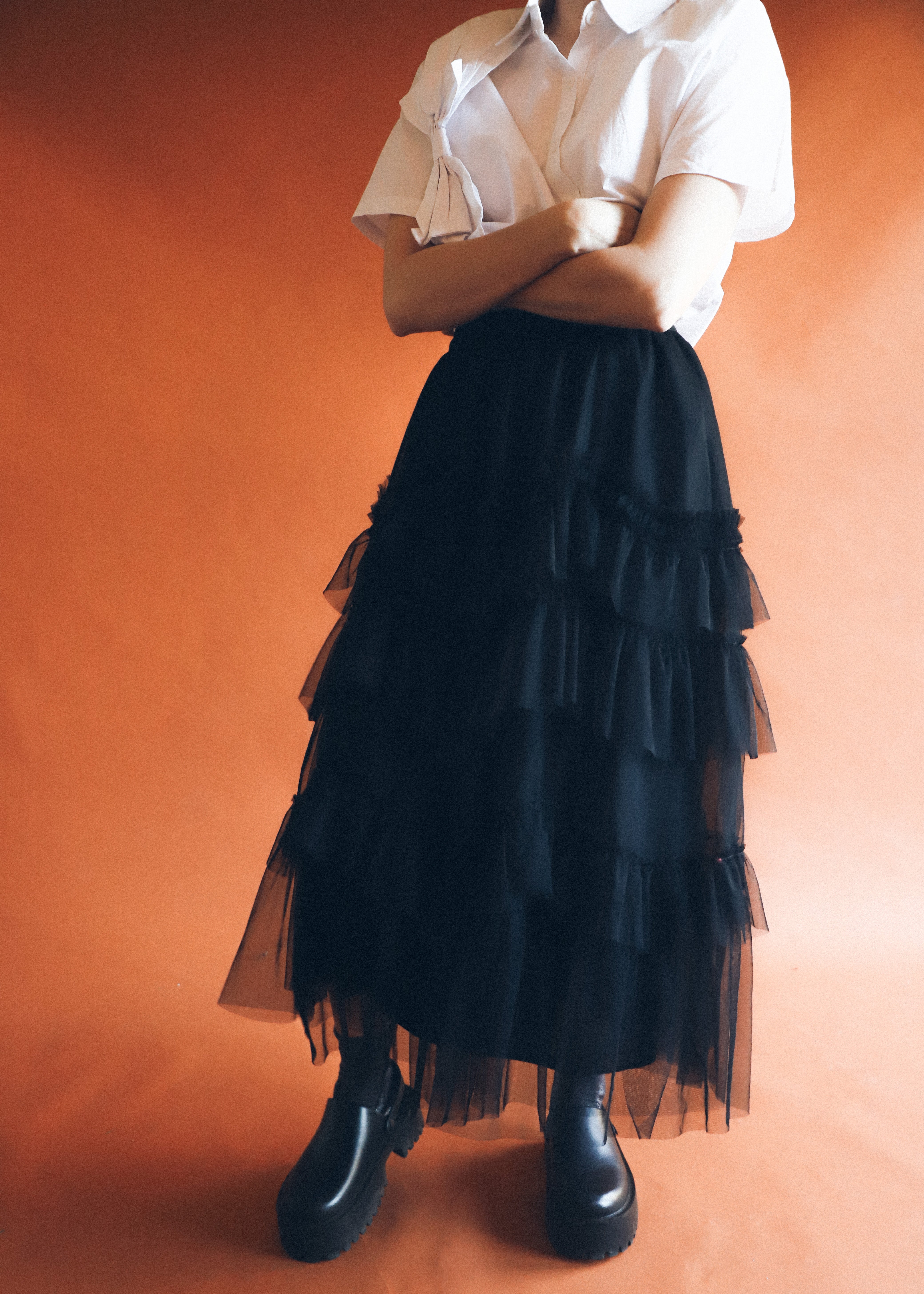 RUFFLE TULLE SKIRT - BLACK