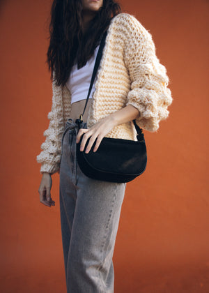 SUPER CHUNKY CARDIGAN WITH POPCORN SLEEVES - CREAM