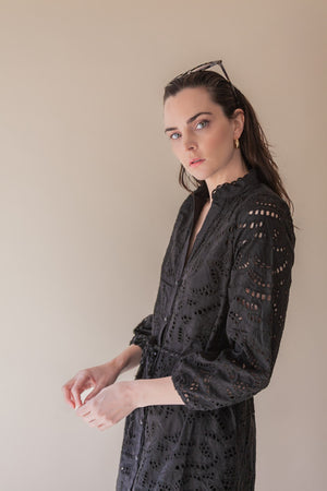 BLACK BRODERIE SHIRT DRESS