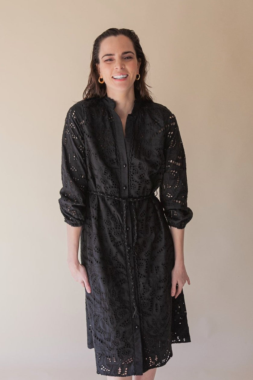 BLACK BRODERIE SHIRT DRESS