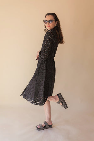 BLACK BRODERIE SHIRT DRESS