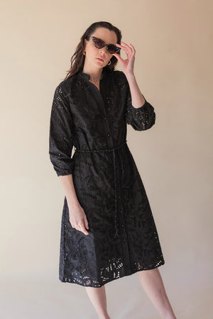 BLACK BRODERIE SHIRT DRESS