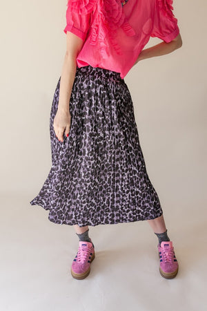 ANIMAL-PRINT PLEATED SKIRT - CHARCOAL