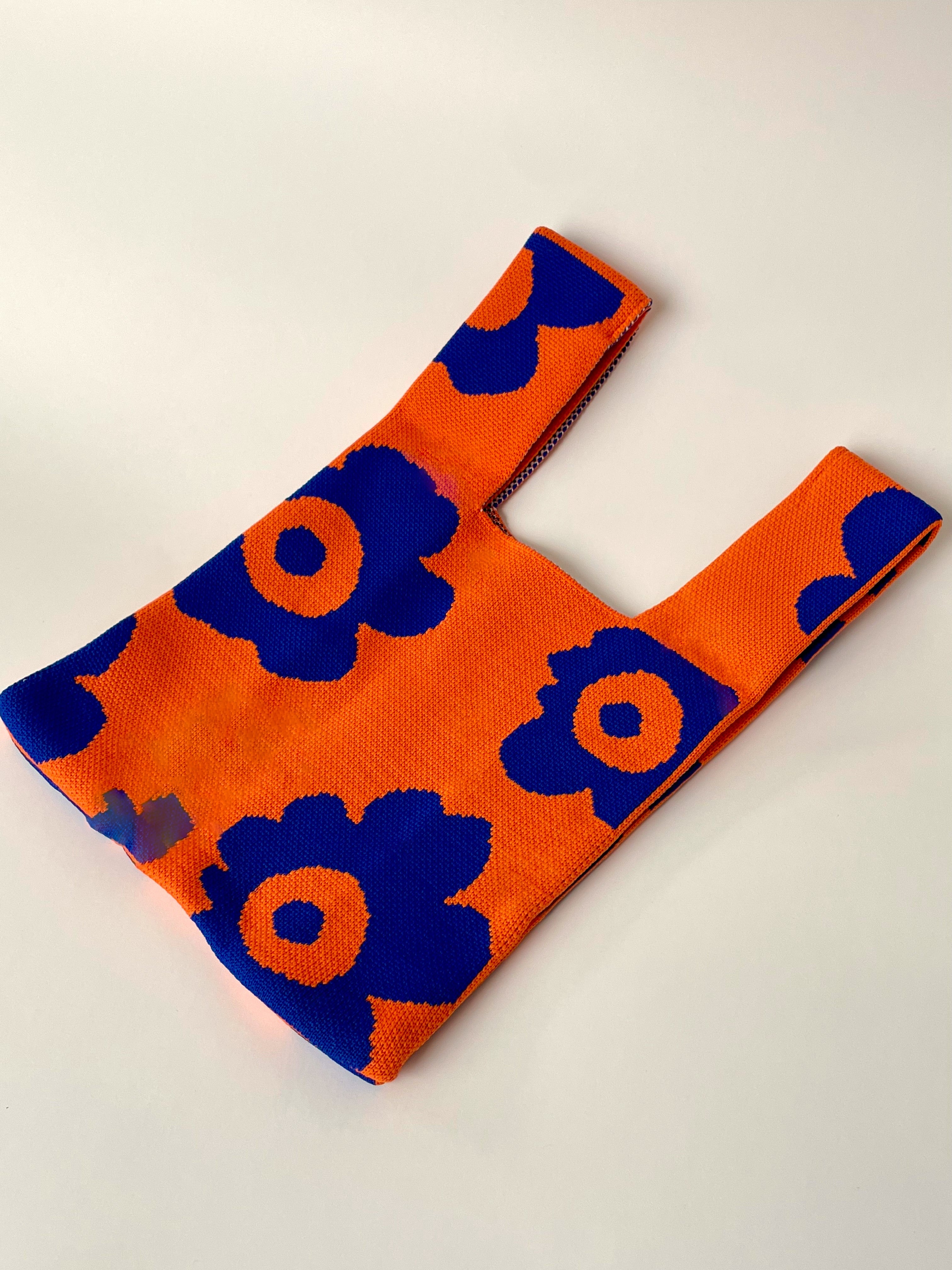 MINI KNIT TOTE - ORANGE + COBALT FLOWER