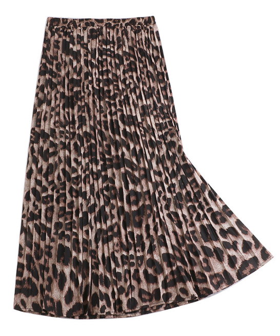 ANIMAL-PRINT PLEATED SKIRT - KHAKI